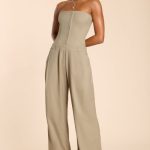Petite Brushed Twill Bandeau Corset Jumpsuit in Taupe - Image 6