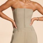 Petite Brushed Twill Bandeau Corset Jumpsuit in Taupe - Image 7