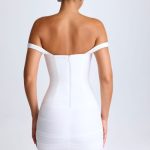Off-Shoulder Corset Mini Dress in White - Image 4
