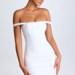 Off-Shoulder Corset Mini Dress in White - Image 7