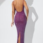 Embellished Draped Ruffle Maxi Dress in Plum - Image 2