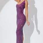 Embellished Draped Ruffle Maxi Dress in Plum - Image 3