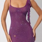 Embellished Draped Ruffle Maxi Dress in Plum - Image 5
