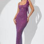 Embellished Draped Ruffle Maxi Dress in Plum - Image 6