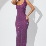 Embellished Draped Ruffle Maxi Dress in Plum - Image 7