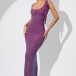 Embellished Draped Ruffle Maxi Dress in Plum - Image 8