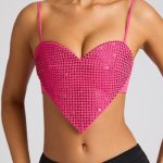 Embellished Heart Detail Crop Top in Magenta - Image 4