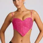 Embellished Heart Detail Crop Top in Magenta - Image 5