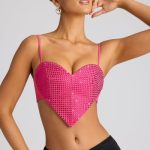 Embellished Heart Detail Crop Top in Magenta - Image 6