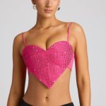 Embellished Heart Detail Crop Top in Magenta - Image 9