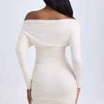 Modal Off-Shoulder Ruched Mini Dress in Ivory - Image 3