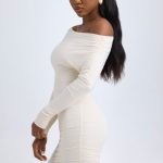 Modal Off-Shoulder Ruched Mini Dress in Ivory - Image 4