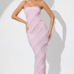 Embellished Strapless Ruffle Maxi Dress in Soft Pink