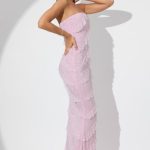 Embellished Strapless Ruffle Maxi Dress in Soft Pink - Image 3
