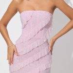 Embellished Strapless Ruffle Maxi Dress in Soft Pink - Image 5