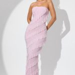 Embellished Strapless Ruffle Maxi Dress in Soft Pink - Image 6