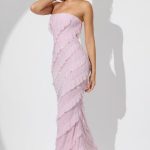 Embellished Strapless Ruffle Maxi Dress in Soft Pink - Image 9