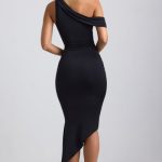 Slinky Jersey Asymmetric Cowl-Neck Midaxi Dress in Black - Image 2