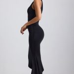 Slinky Jersey Asymmetric Cowl-Neck Midaxi Dress in Black - Image 6