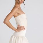 Ruched Lace-Up Strapless Corset Top in Ivory - Image 11