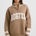Oversized Quarter-Zip Chunky-Knit Jumper in Espresso - Image 6