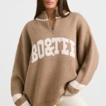 Oversized Quarter-Zip Chunky-Knit Jumper in Espresso - Image 7