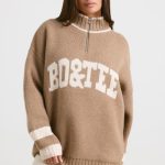 Oversized Quarter-Zip Chunky-Knit Jumper in Espresso - Image 9