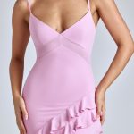Panelled Ruffle Evening Gown in Baby Pink - Image 4