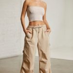 Wide Leg Cargo Trousers in Beige