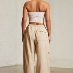 Wide Leg Cargo Trousers in Beige - Image 2