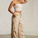 Wide Leg Cargo Trousers in Beige - Image 3