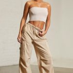 Wide Leg Cargo Trousers in Beige - Image 5