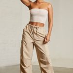 Wide Leg Cargo Trousers in Beige - Image 6