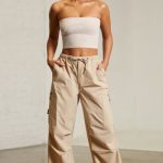 Wide Leg Cargo Trousers in Beige - Image 7
