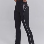 Soft Active Contrast-Trim Flared Trousers in Black