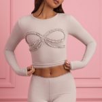 Lace-Trim Appliqu?? Pyjama Top in Cloud Grey - Image 6