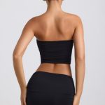 Slinky Jersey Ruched Hardware Detail Strapless Top in Black - Image 2