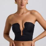 Slinky Jersey Ruched Hardware Detail Strapless Top in Black - Image 11