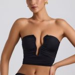 Slinky Jersey Ruched Hardware Detail Strapless Top in Black - Image 12