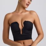 Slinky Jersey Ruched Hardware Detail Strapless Top in Black - Image 13