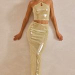 Sheer Sequin Keyhole Cut Out Halter Neck Crop Top in Pistachio - Image 8