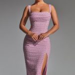 Embellished Cowl-Neck Midaxi Dress in Mauve