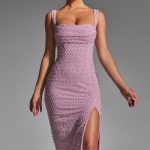 Embellished Cowl-Neck Midaxi Dress in Mauve - Image 6