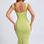 Ruched Hardware Detail Cut-Out Midaxi Dress in Olive Green - Image 2