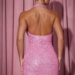 Embellished Heart-Detail Cowl-Neck Mini Dress in Pink - Image 2