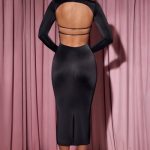 Cowl-Neck Long-Sleeve Midaxi Dress in Black - Image 2