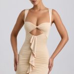 Slinky Jersey Cut-Out Ruffle-Trim Mini Dress in Buttercream - Image 5