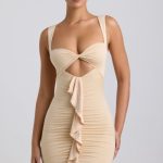 Slinky Jersey Cut-Out Ruffle-Trim Mini Dress in Buttercream - Image 7