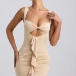 Slinky Jersey Cut-Out Ruffle-Trim Mini Dress in Buttercream - Image 8