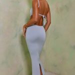 Ruched Cut Out Midi Dress in Sky Grey - Image 2